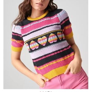 Sinsay Vintage Short Sleeve Knit Sweater colorful retro print size XS


40